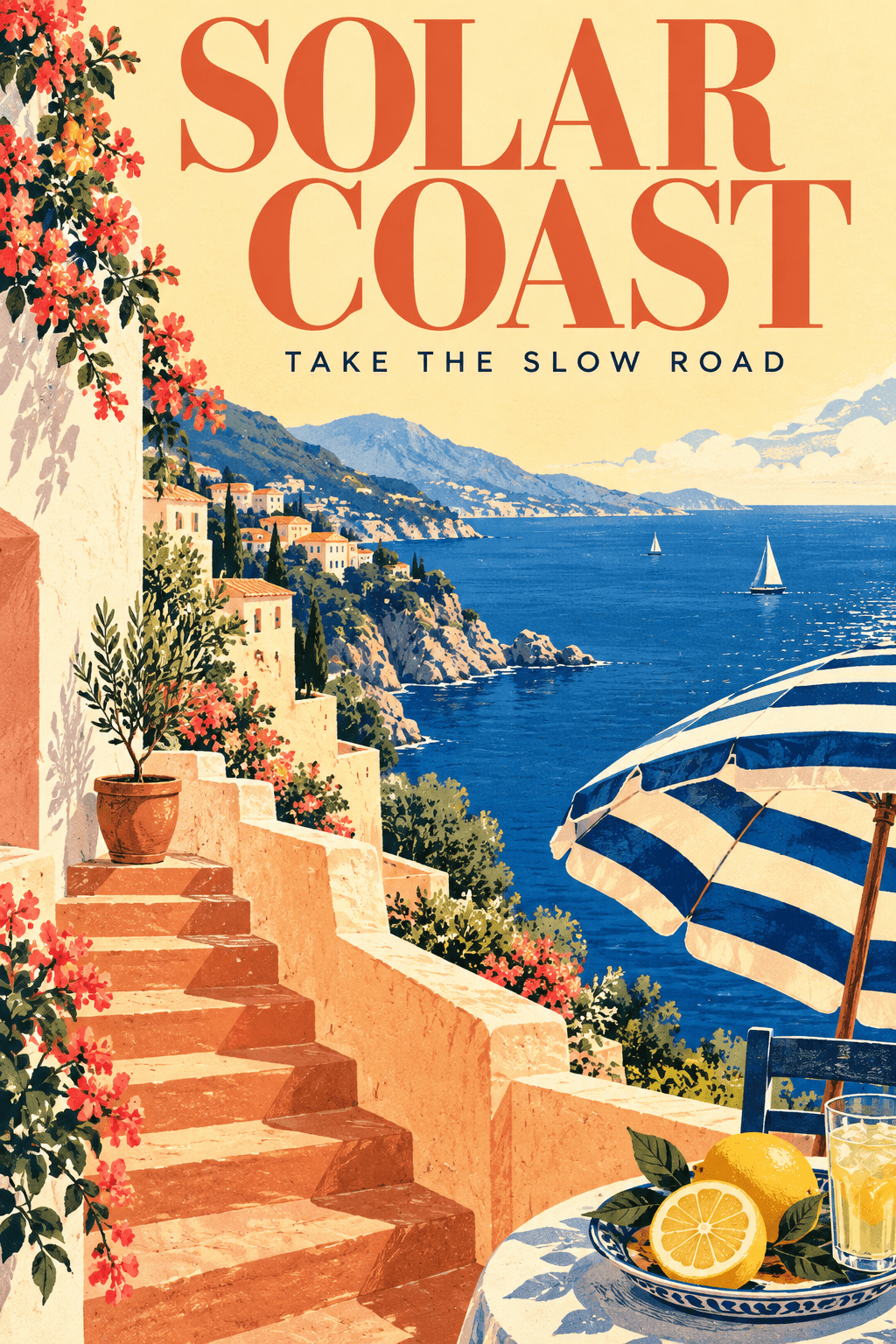 A sunlit coast, made for a travel campaign