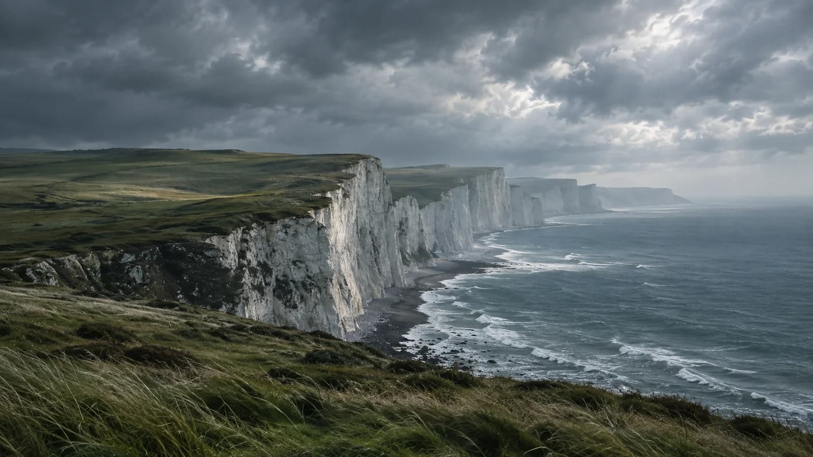 English White Chalk Cliffs Overcast