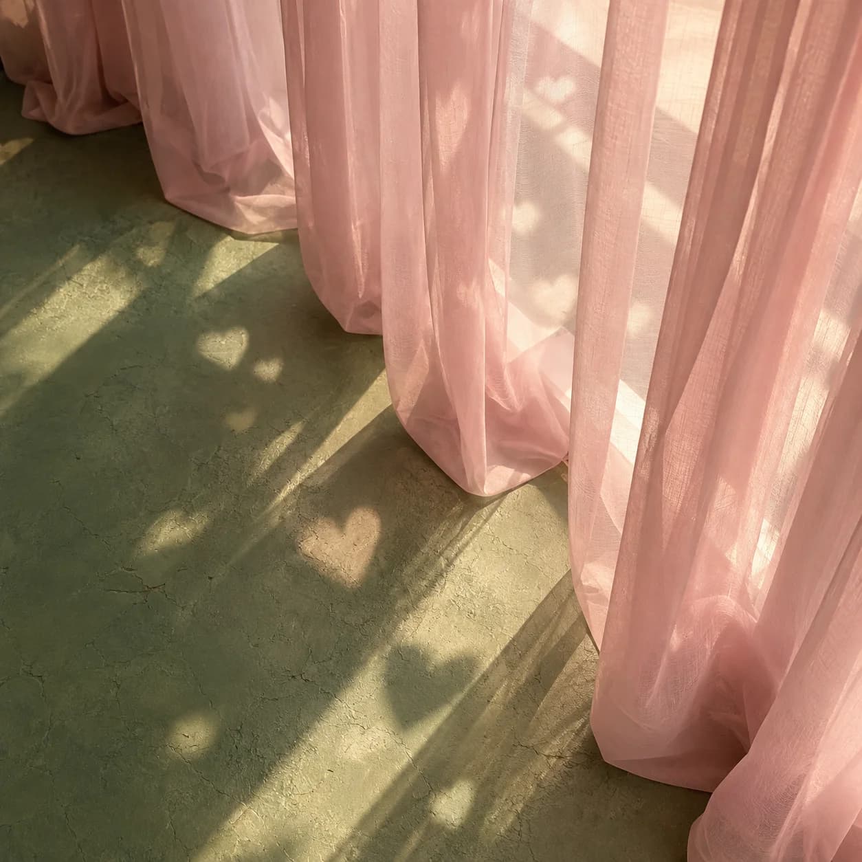 Pink Sheer Curtains Heart Shadows