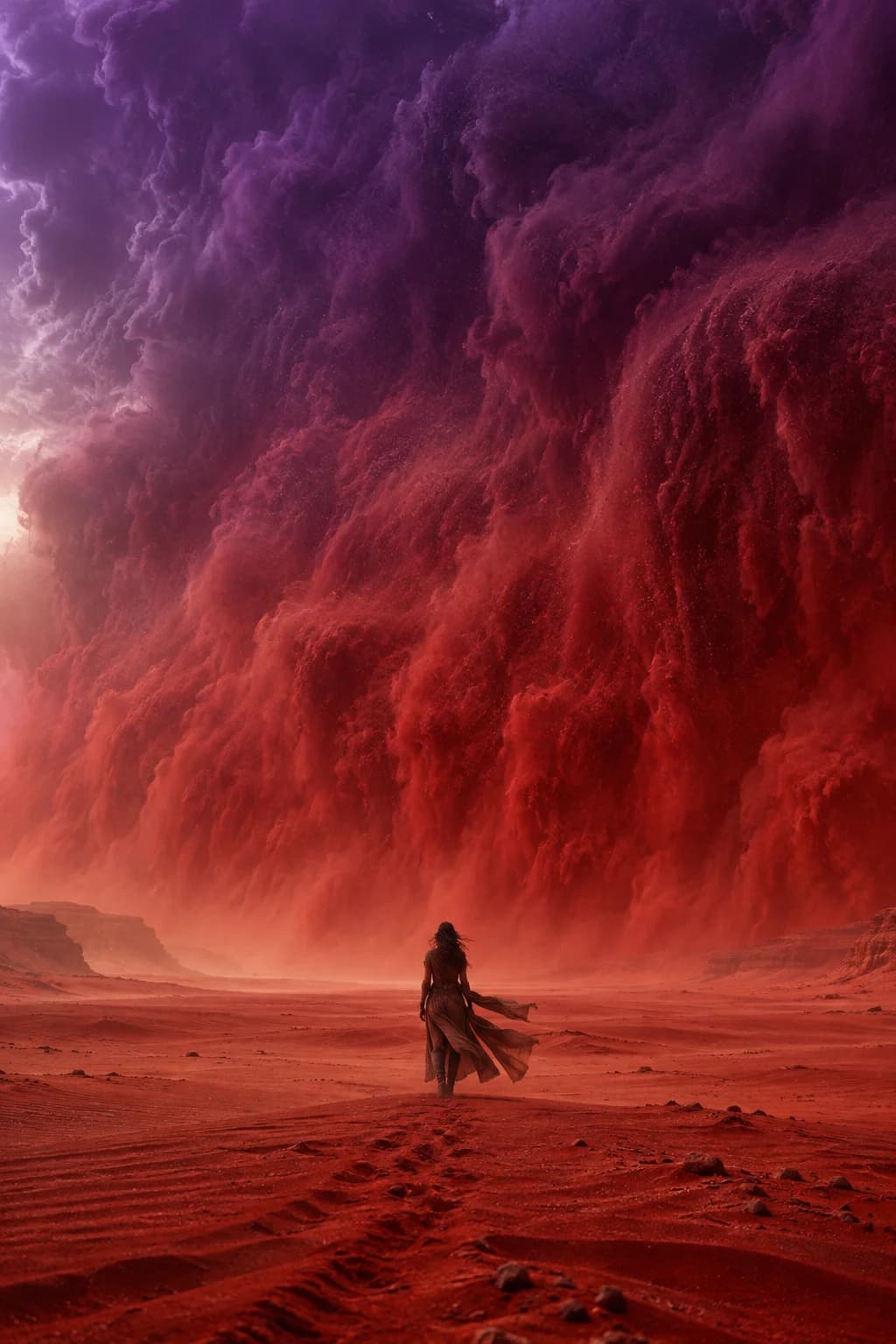 Purple Red Sandstorm Lone Woman