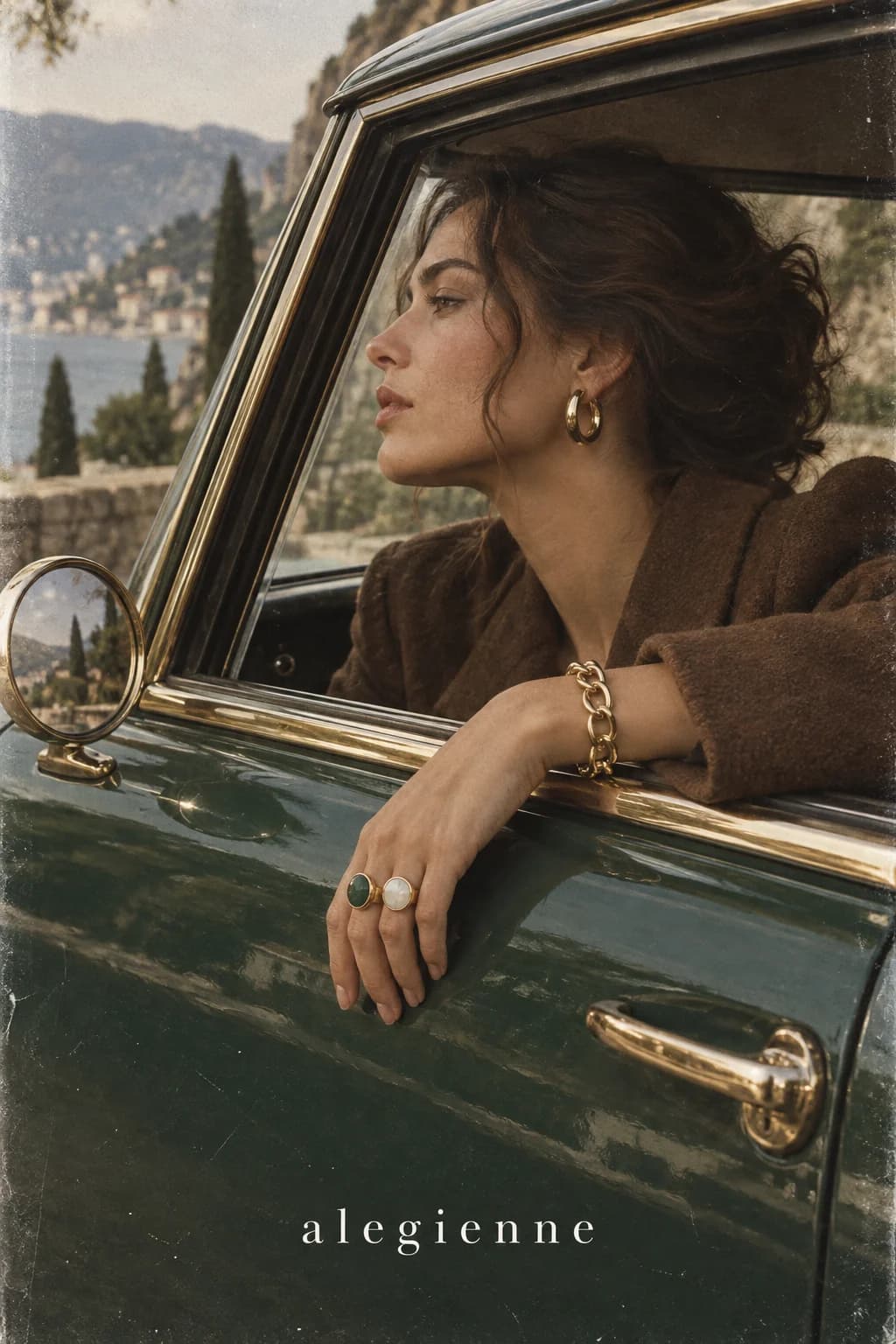 Vintage Green Car Window Gold Jewelry