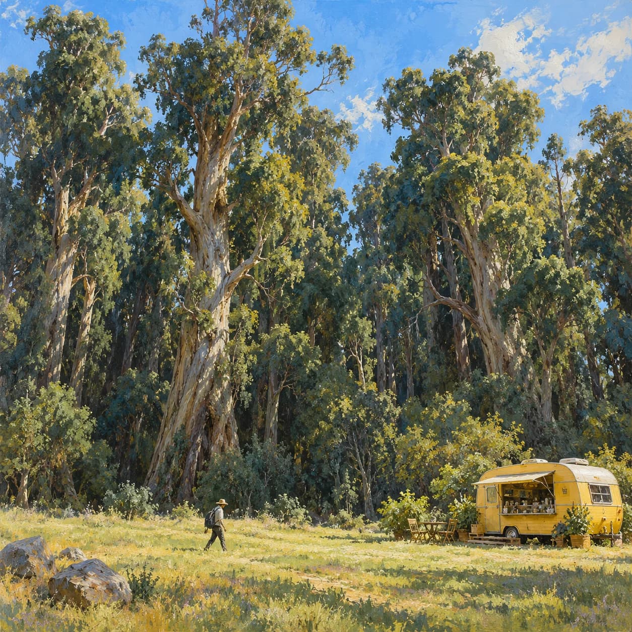Yellow Cafe Caravan Forest Clearing