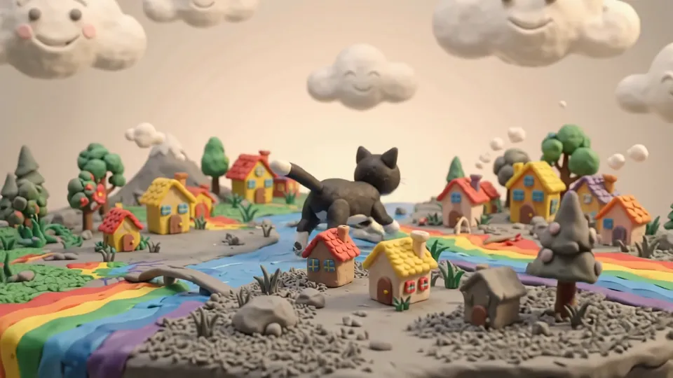 Clay cat in color