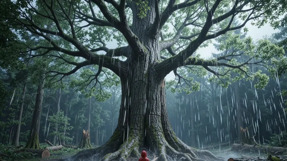 Tree reborn in rain